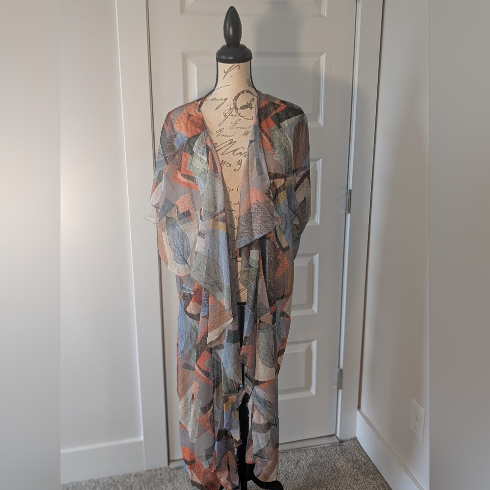 Umgee Lightweight Geometric Print Wrap in Blue, Orange, Gray